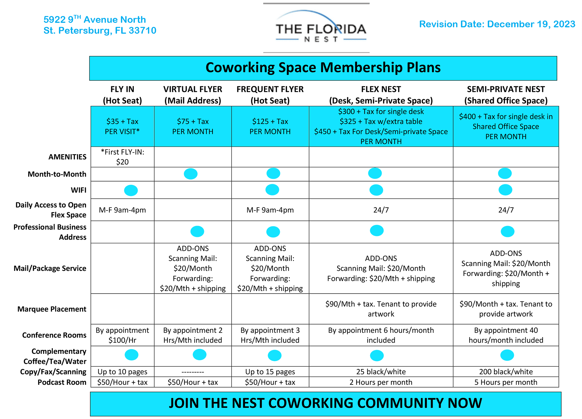 membership plan Price List
